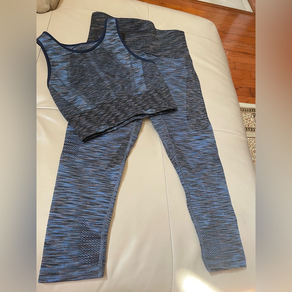 LNDR Matching Blue Brown Workout Set, Size S/M, NWOT